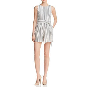 Alice + Olivia Melaine Ivory Gray Striped Shorts Romper Tie Waist Women's Size 4